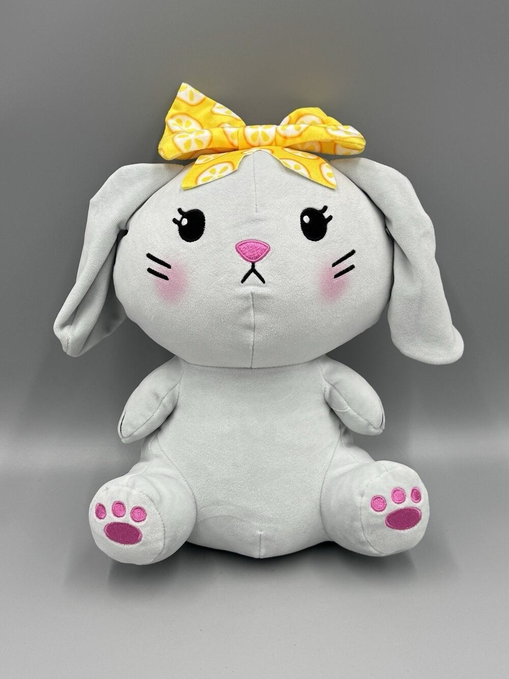 Moriah Elizabeth Gray Bunny Rabbit Plush W/ Yellow Bow Stuffed Animal 11 Inch